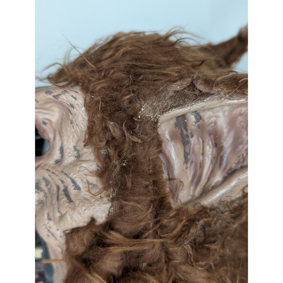 Halloween Wolfgang Wolf Face Mask Adult with Furry Brown Fur Rubber - Picture 6 of 10